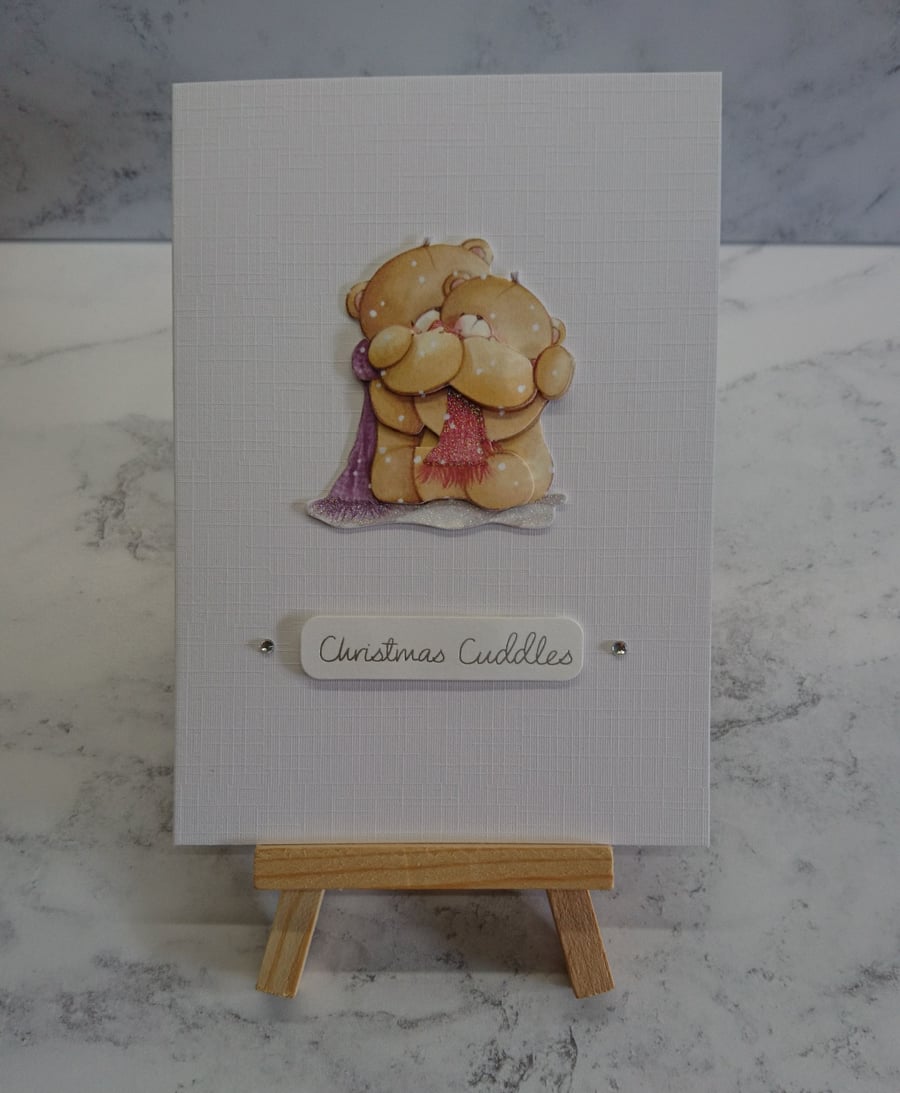 Handmade Christmas Card Merry Christmas Teddy Bears Cuddles