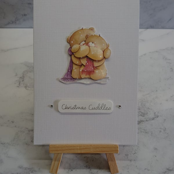 Handmade Christmas Card Merry Christmas Teddy Bears Cuddles