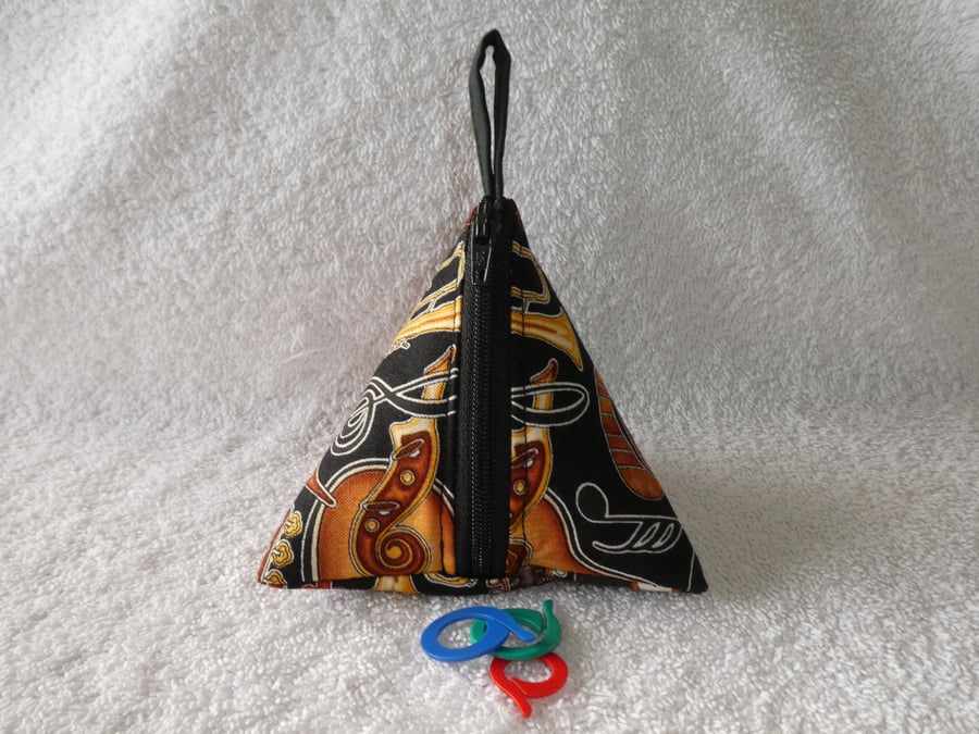  Stitch Marker Holder. Mini Pyramid Purse. Sewing Notions Holder. Instruments