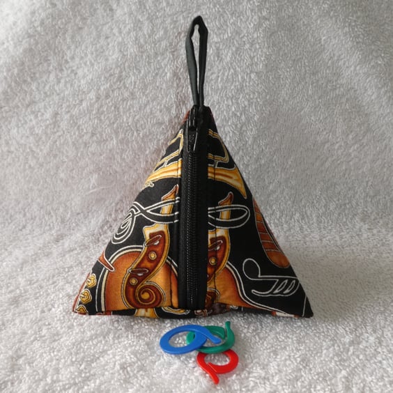  Stitch Marker Holder. Mini Pyramid Purse. Sewing Notions Holder. Instruments