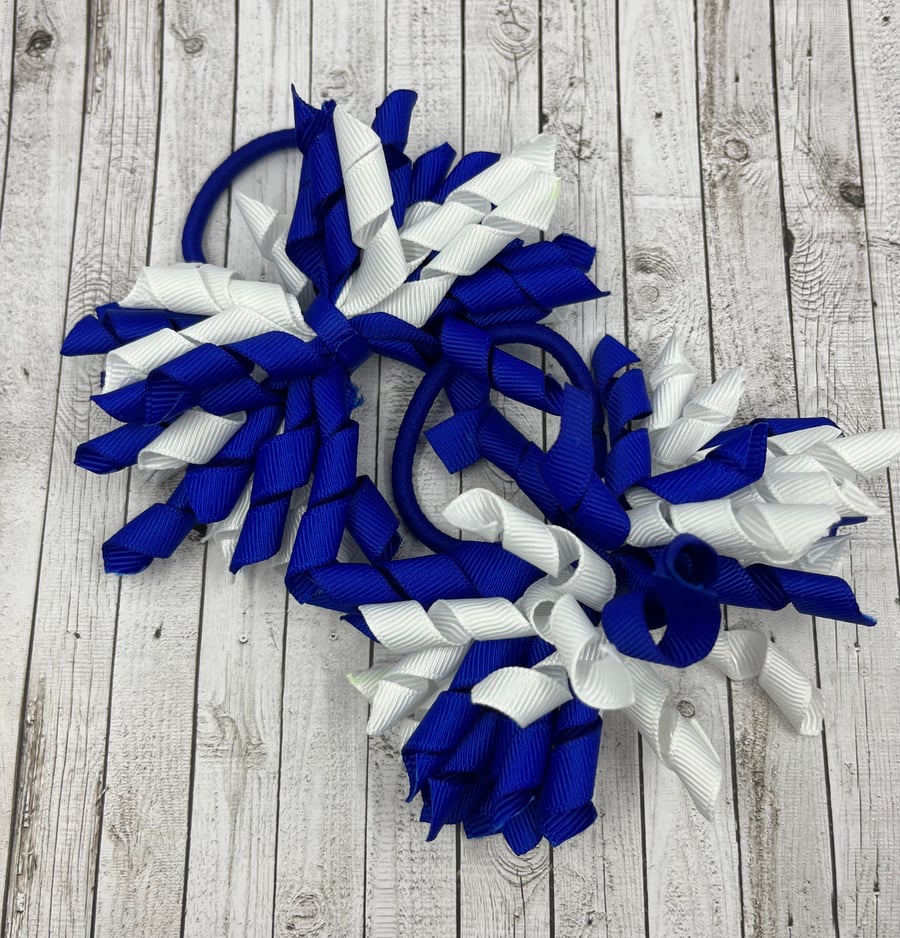 3 inch Cobalt Blue and White Curly Corkers on Elastics (pair)