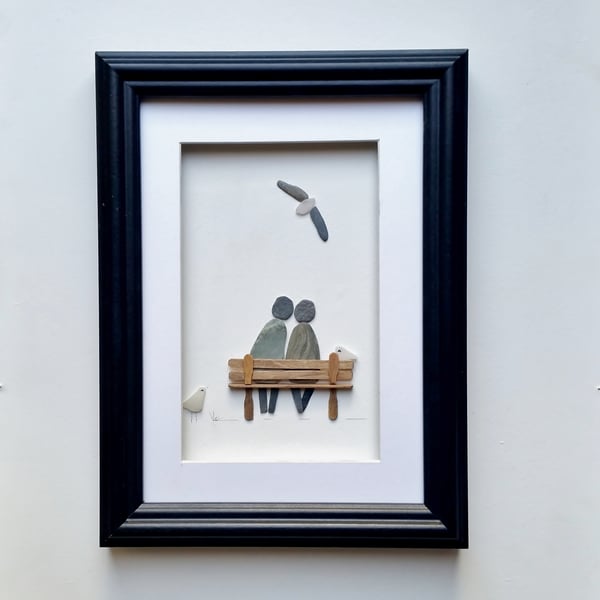 Pebble Couple on Bench, Unusual Gift for Couples, Anniversary Gift