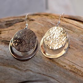 Sterling Silver Earrings Hand Beaten Round Large