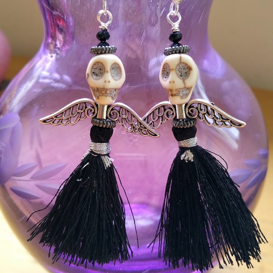 Black Skull Angel Earrings