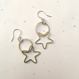 Large Brass Circle & Star Earrings, brass jewellery, geometric earrings, stateme