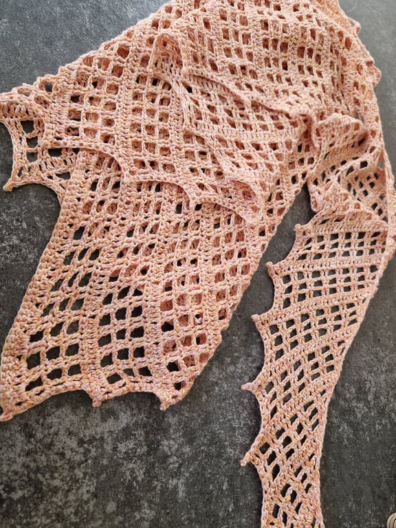 Lightweight crochet cotton scarf shawl in yellow peach