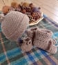 Alpaca baby hat and booties set, pure undyed certified alpaca, 0-6 months