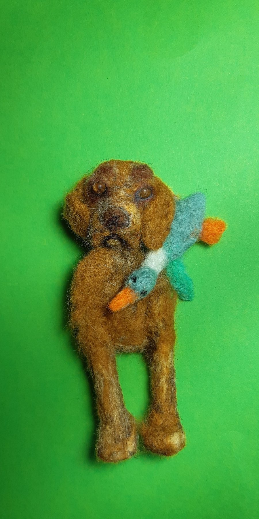 Vizsla viszla puppy dog brooch ornament with toy duck