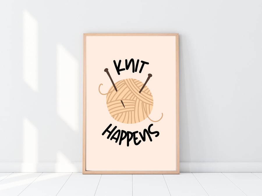 Knit Happens Knitting Autumn Art Print