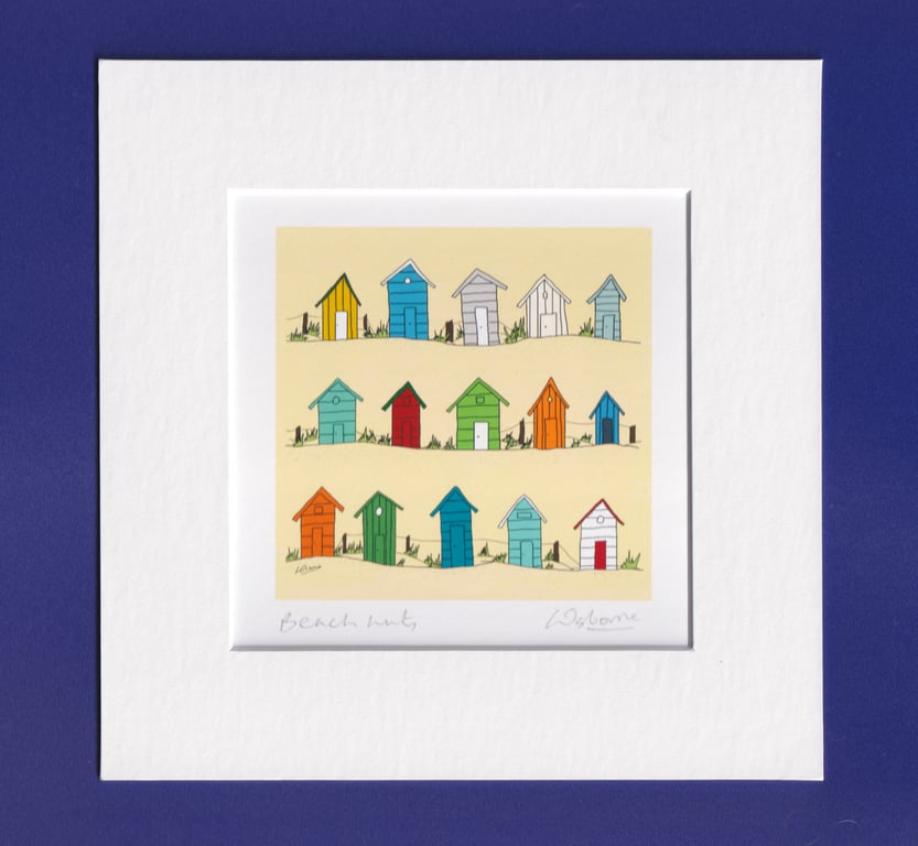Beach huts - colourful print with mount of beach huts.