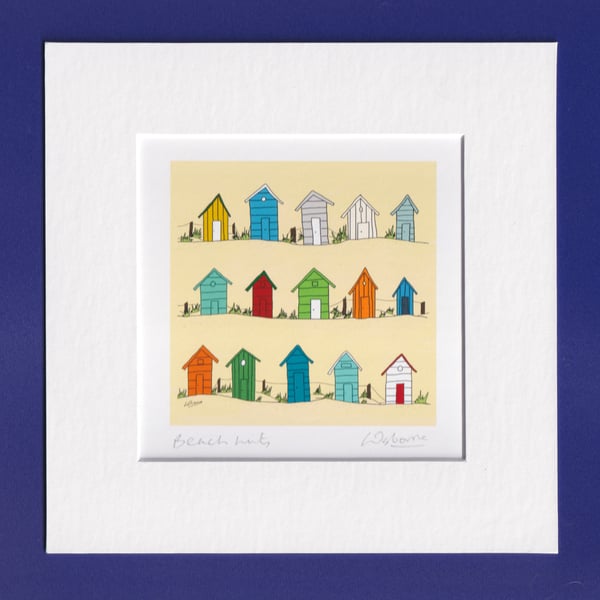 Beach huts - colourful print with mount of beach huts.