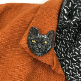 Hand embroidered cat brooch