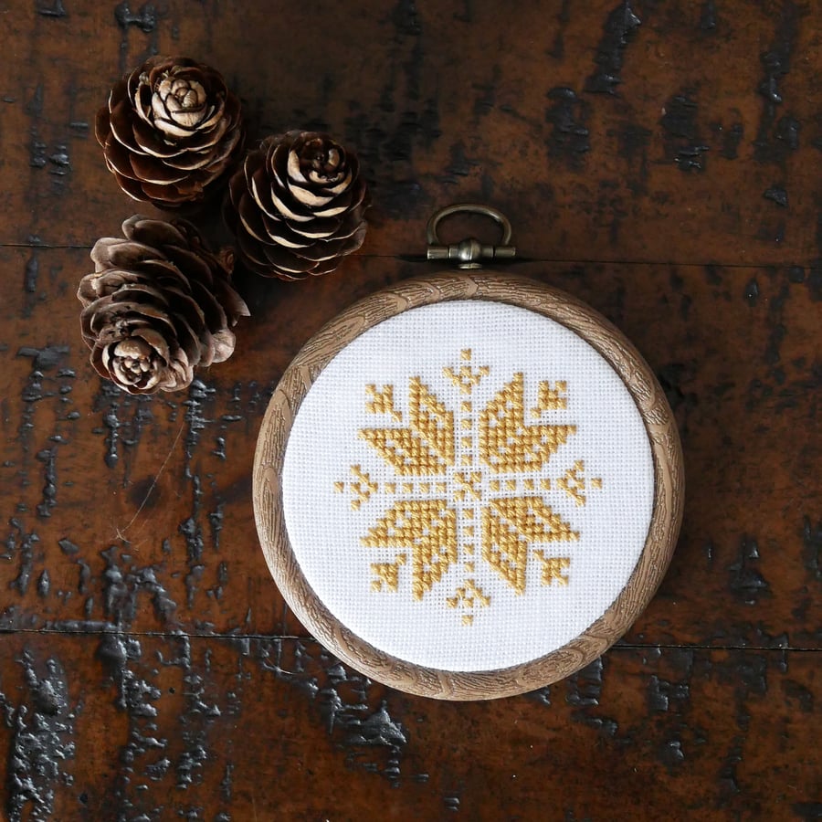 Scandi Snowflake Cross Stitch Christmas Decoration