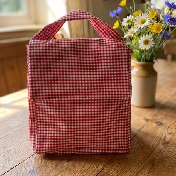 Red and White Gingham Handmade Insulated Lunch bag