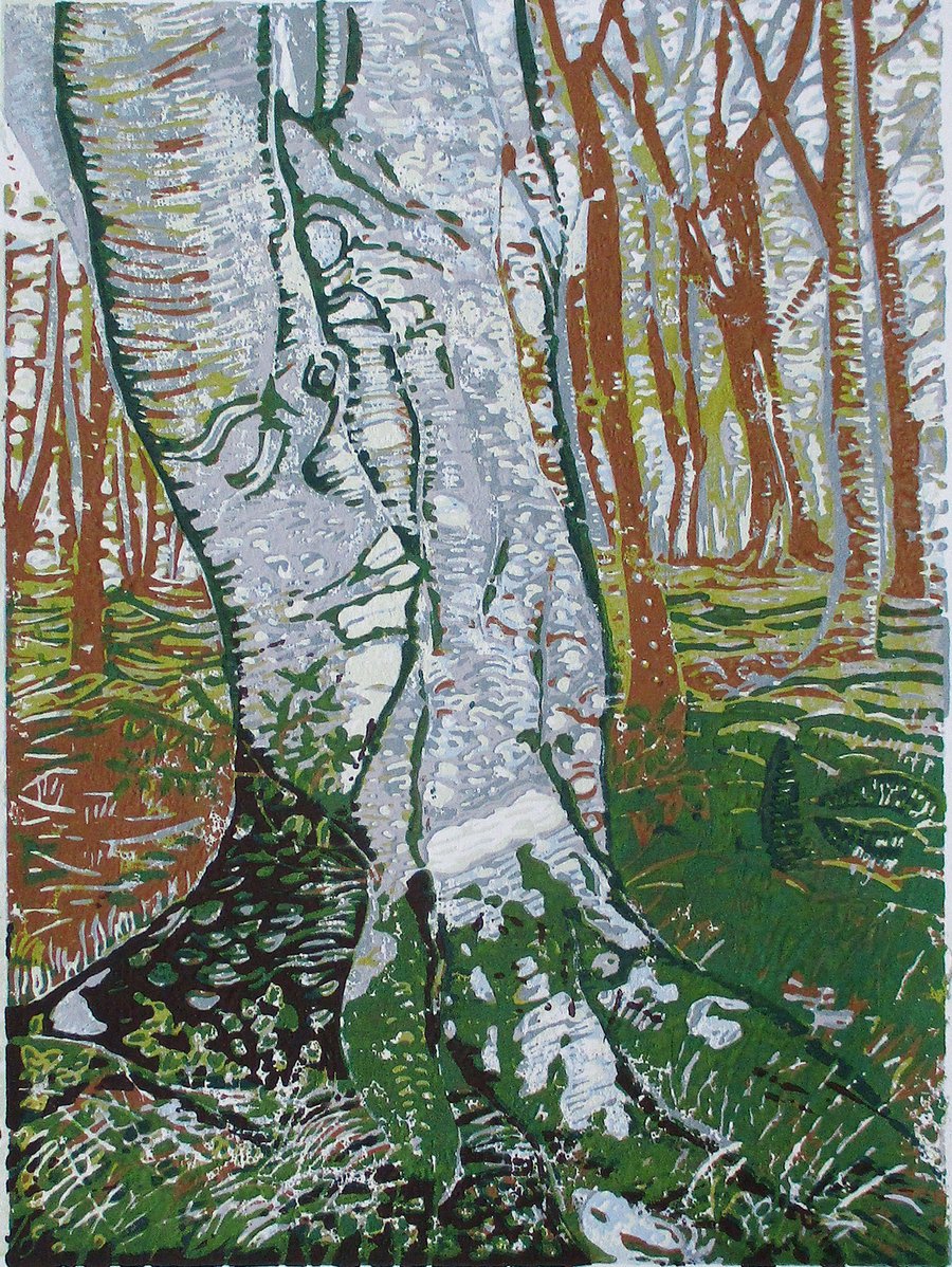 Woodland Ramble Forest Landscape Original Hand Pressed Limited Edition Linocut 