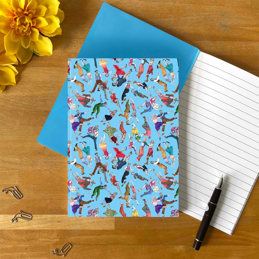 Lindy Hop A5 Notebook – Hand-Drawn Swing Dance Gift with Recycled Pages