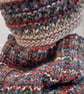 Handknit chunky wool hat and cowl set blue rust - Image 3