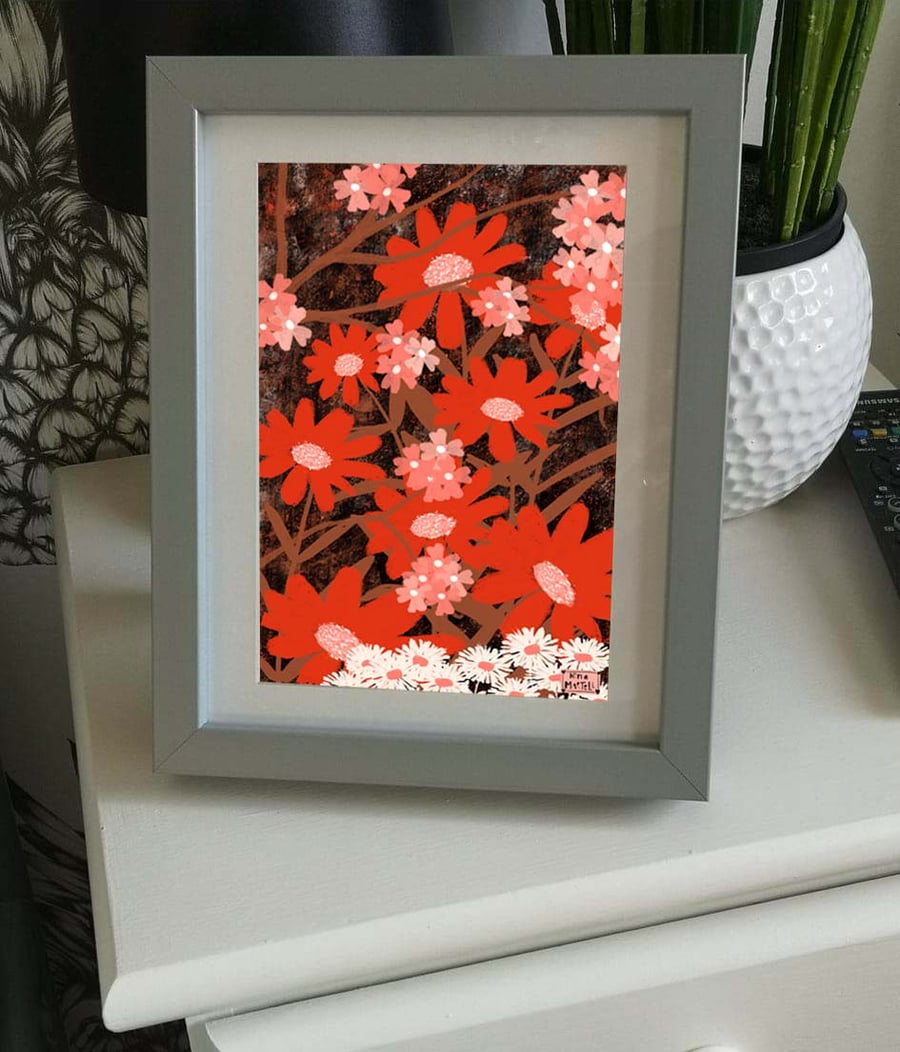A4 Print. Beautiful Daisy and Cherry Blossom.  Nina Martell