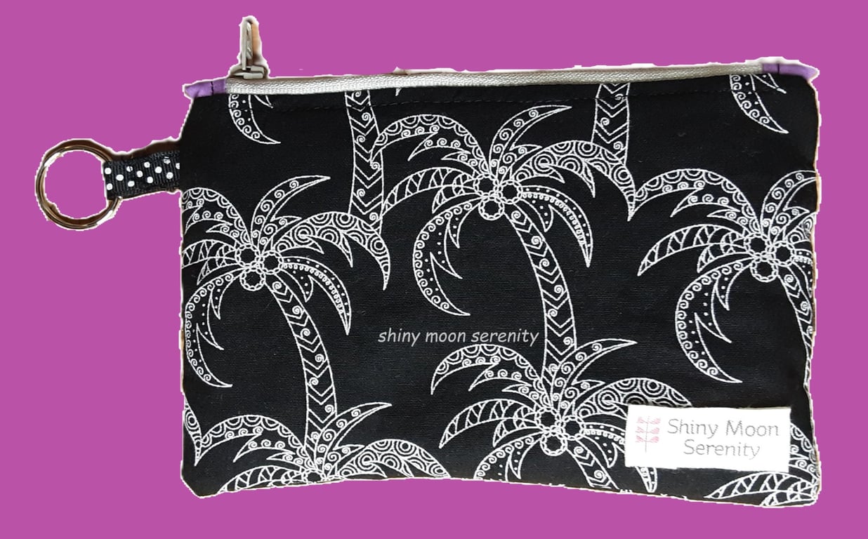 Pouch Black with White Palm Tree Print.