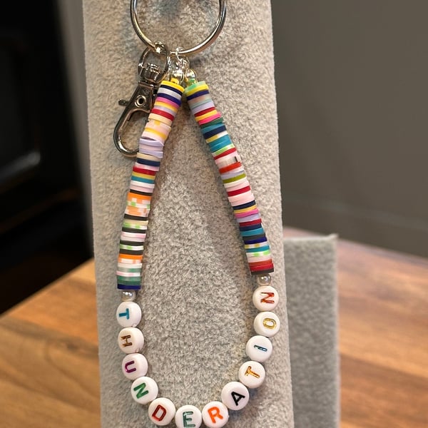 Unique Handmade keychain with heishi beads - wordy thunderation
