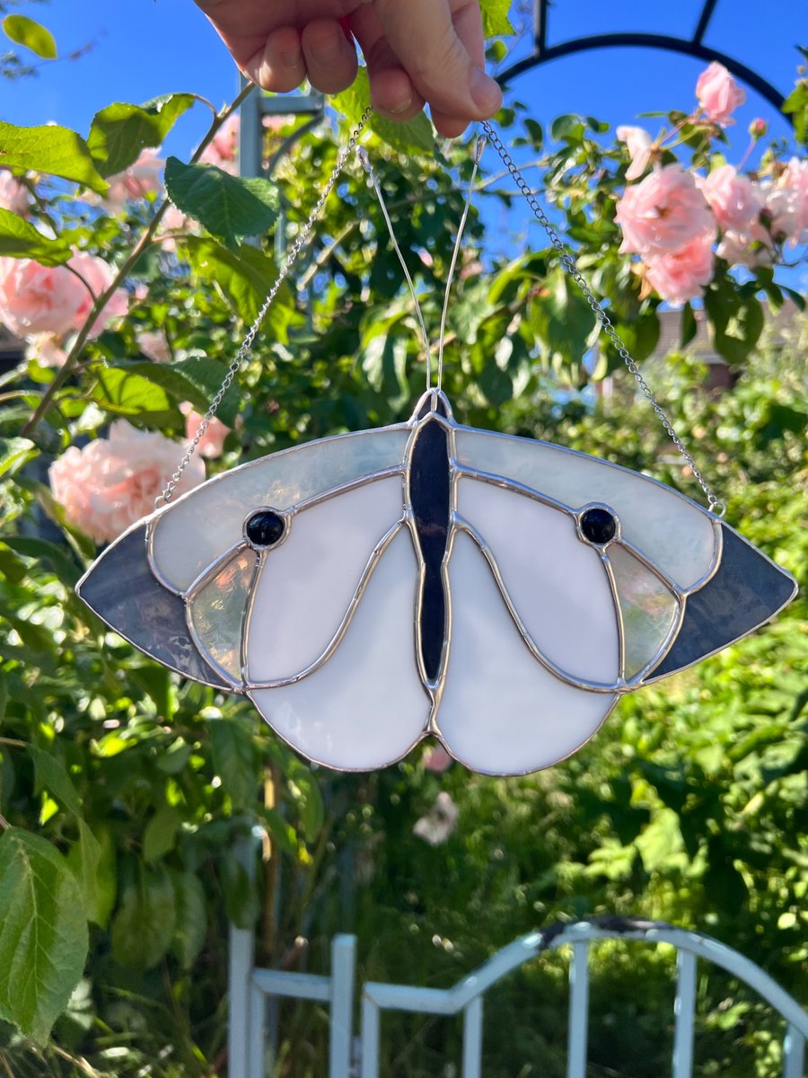 White Stained Glass Butterfly - wildlife gift