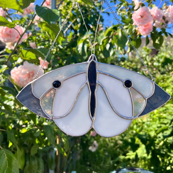 White Stained Glass Butterfly - wildlife gift