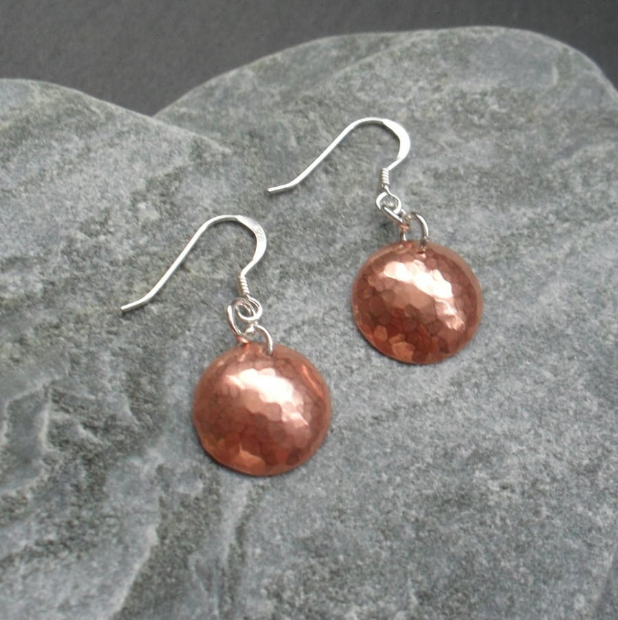 Small Copper Disc Earrings With Sterling Silver Ear Wires