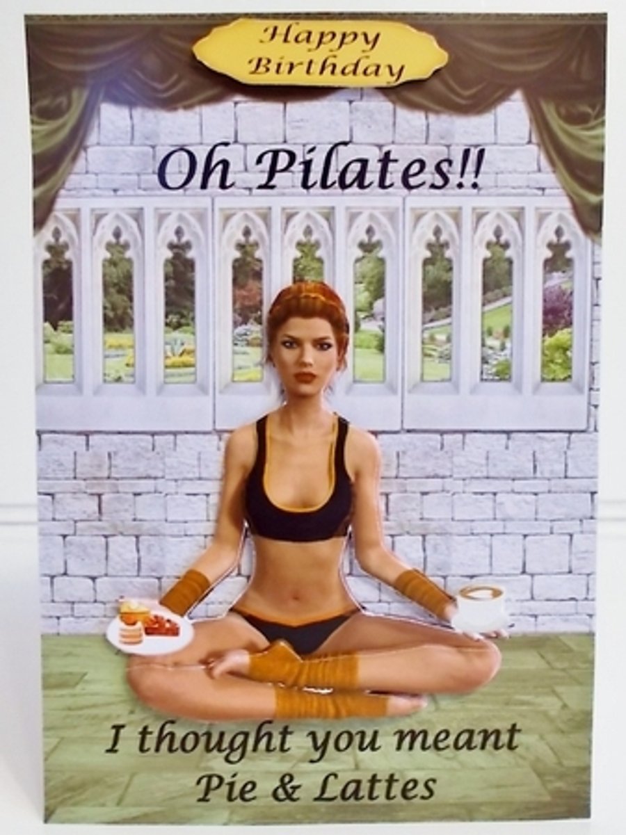 3D Pilates - Pie and Lattes Birthday Card - fun