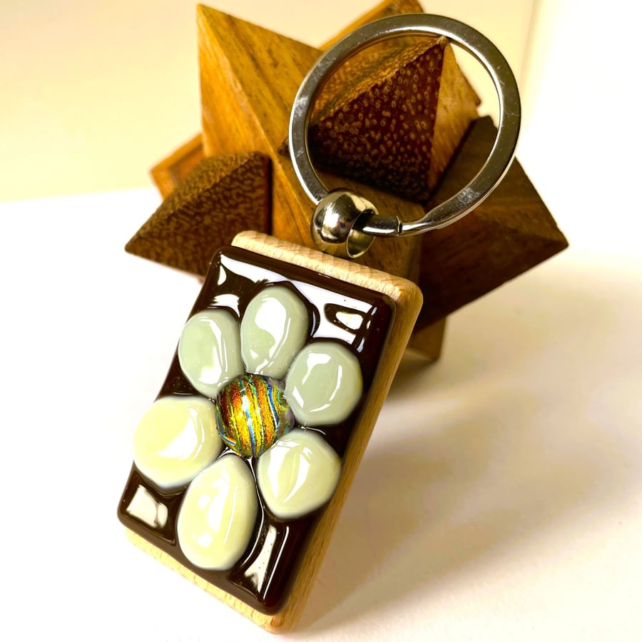 Large Daisy glass keyring, bag charm