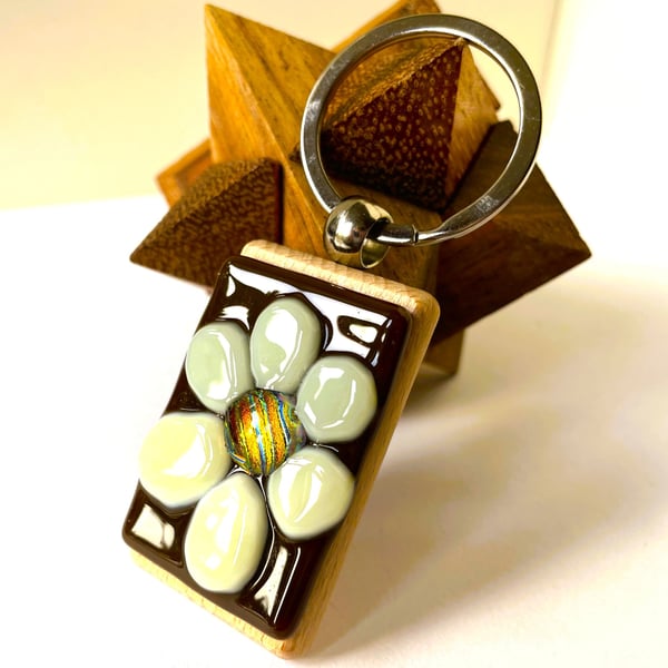 Large Daisy glass keyring, bag charm