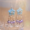 Freshwater Pearls Microcrochet Blue Florals Earrings