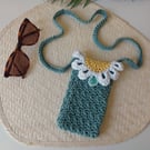 Crochet Cotton Daisy Glasses Case, Phone Case Sage Green