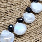 Messinghals 01. Rainbow Moonstone and Peacock Black Cultured Pearls Necklace by 
