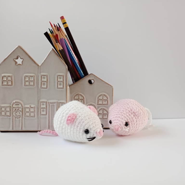 perfectly imperfect pair of crochet mice keyrings