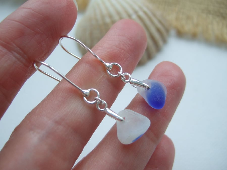 Davenport Sea Glass, Earrings with Blue White Beach Glass, Santa Cruz California