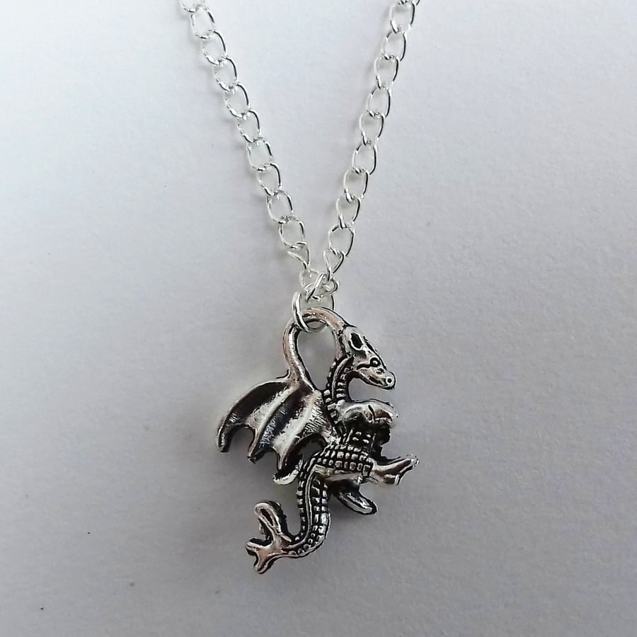 Dragon Gothic Fantasy Silver Plate Necklace