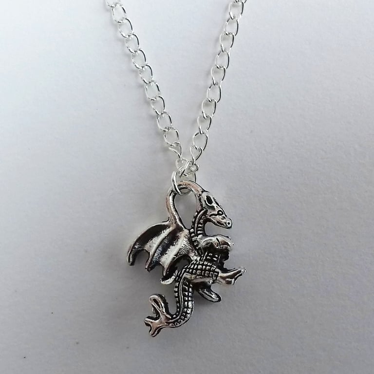 Dragon Gothic Fantasy Silver Plate Necklace