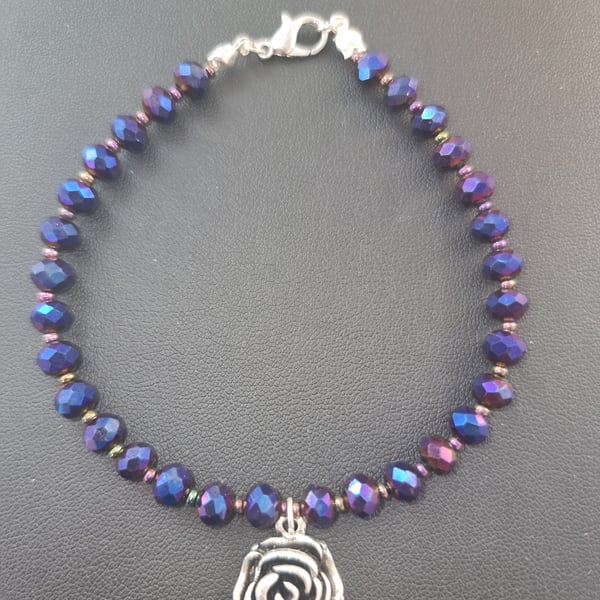 Dark Purple Rose Charm bracelet 