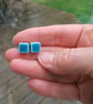Turquoise square ceramic stud earrings with sterling silver posts and bails - Image 1