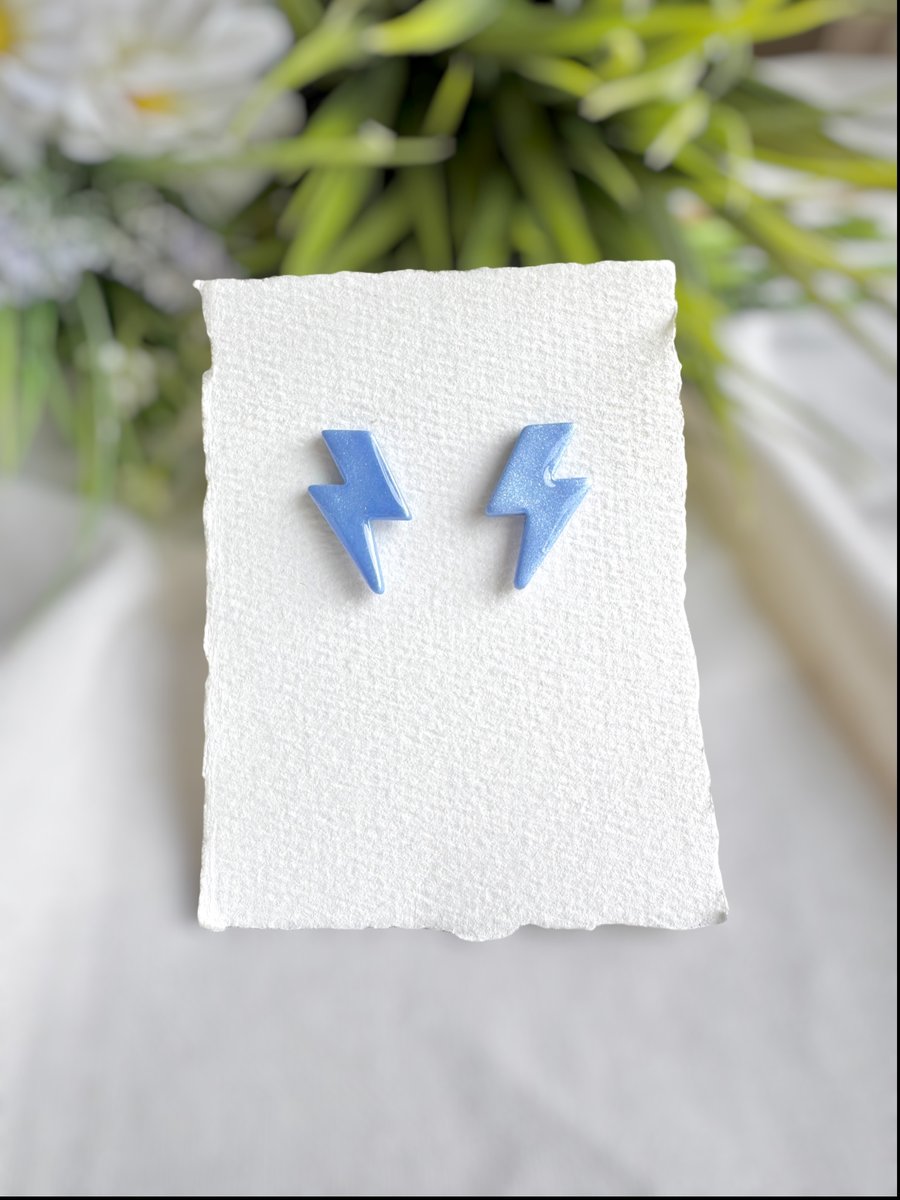 Shimmer Powder Blue Lightning Bolt Earrings