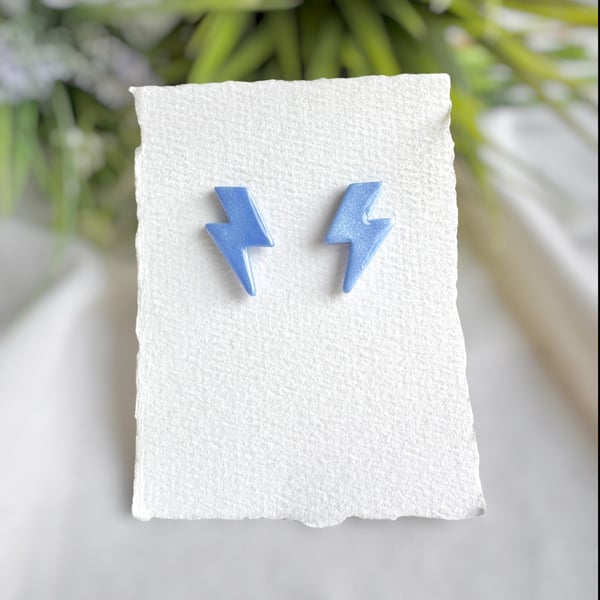 Shimmer Powder Blue Lightning Bolt Earrings