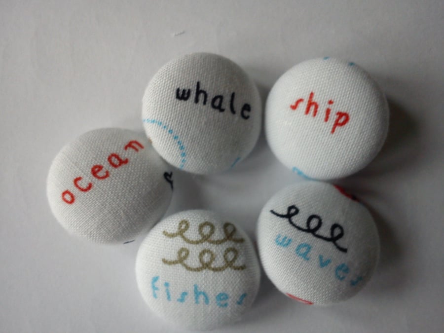 Nautical Words fabric covered buttons 