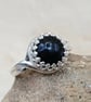 Round Black Onyx ring. 10mm Adjustable 925 sterling silver rings for women - Image 1
