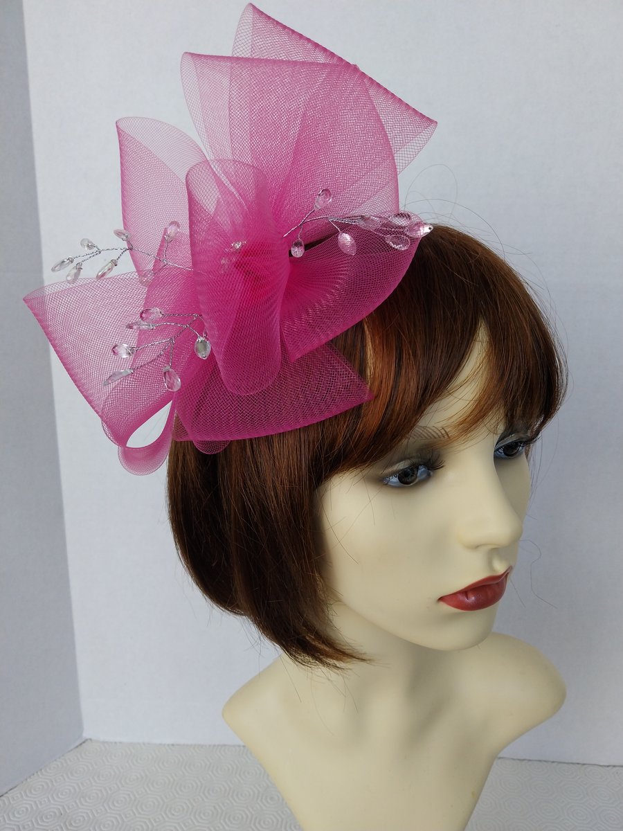 Roseanne fascinator in pink crinoline with crystals