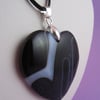 Black Heart Agate Pendant Necklace, Heart Necklace, Black Necklace