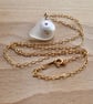 Sea Glass and Coin Pearl Pendant - 18 inch Gold Filled Cable Chain  - Image 3