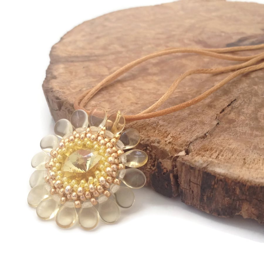 SALE - Yellow Flower Pendant Necklace