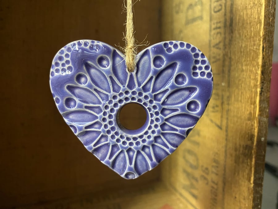 Small Pottery heart decoration delphinium