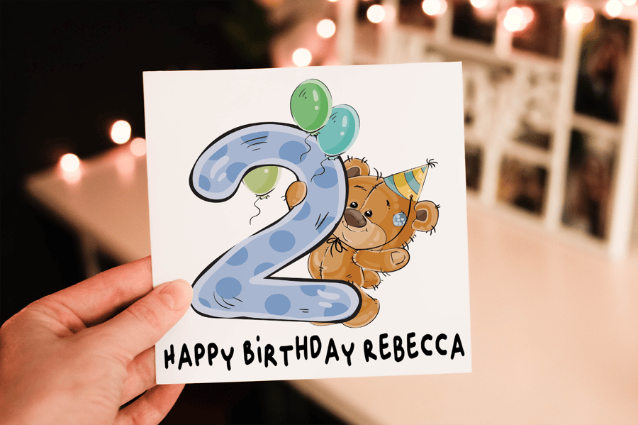 Teddy 2nd Birthday Card, Card for 2nd Birthday, Birthday Card, Friend Birthday