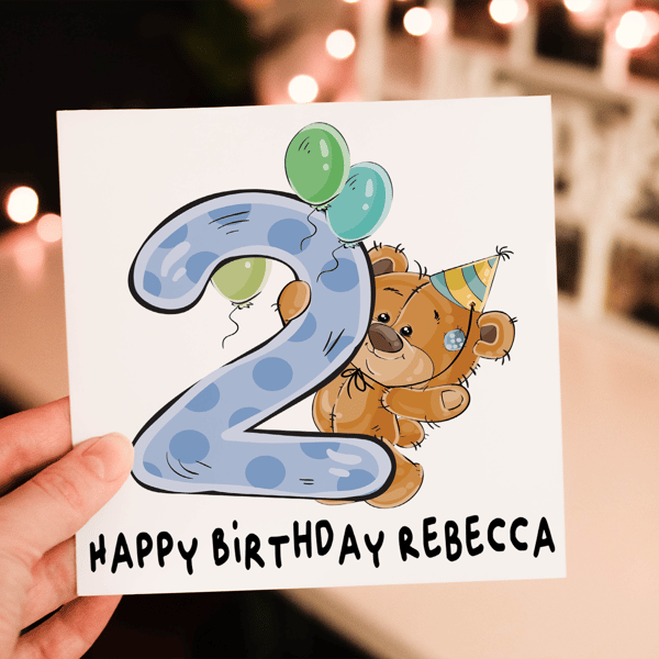 Teddy 2nd Birthday Card, Card for 2nd Birthday, Birthday Card, Friend Birthday